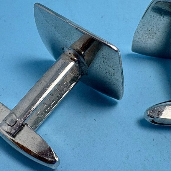 Men's VTG Silver Tone Square Cufflinks Formal Wear Size 0.75'' Length - Picture 6 of 10